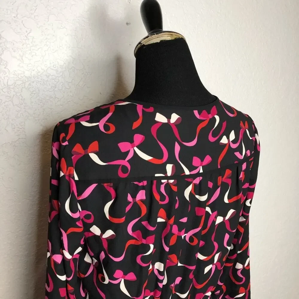 Kate Spade black red pink ribbon bow v neck dress size 4